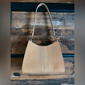 Liz Claiborne Vintage Beige Crocodile-Embossed Shoulder Bag